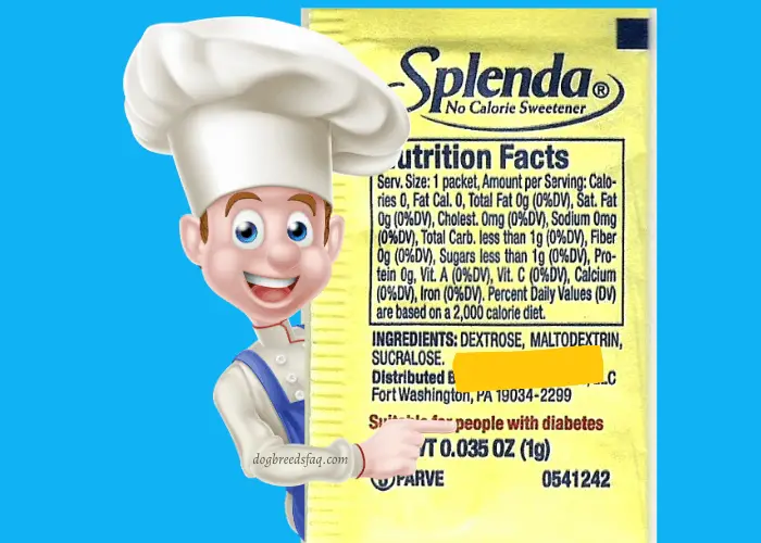 A cartoon chef pointing to Splenda ingredients on blue background