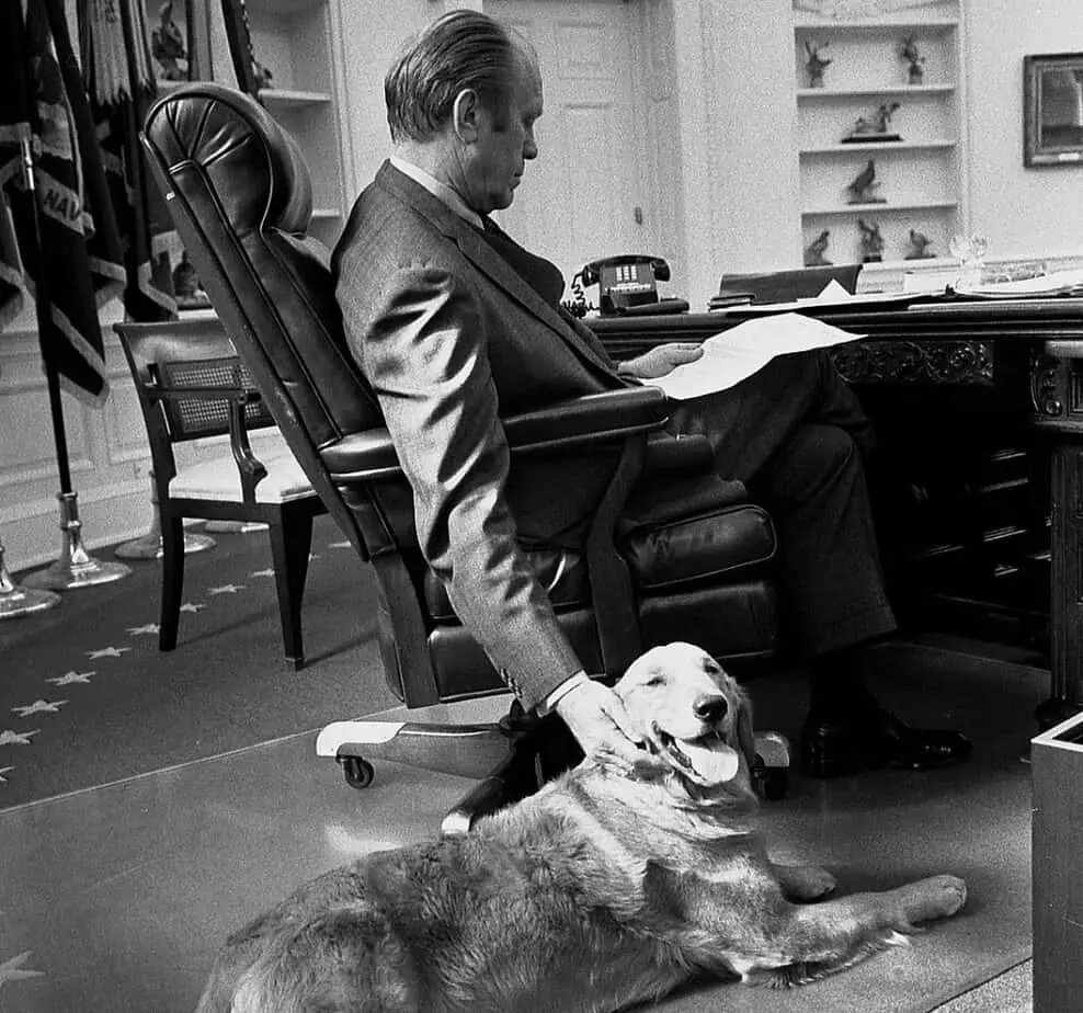 President Ford and his golden retriever named Liberty