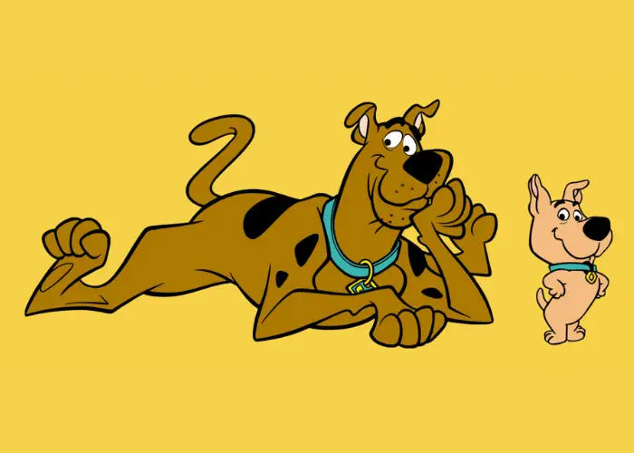 Scooby-doo and scrappy doo on yellow background