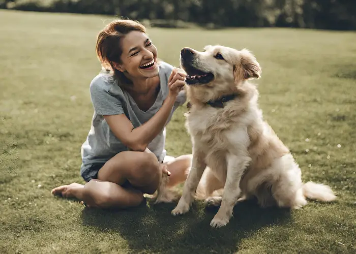 dog and its happy owner in a park