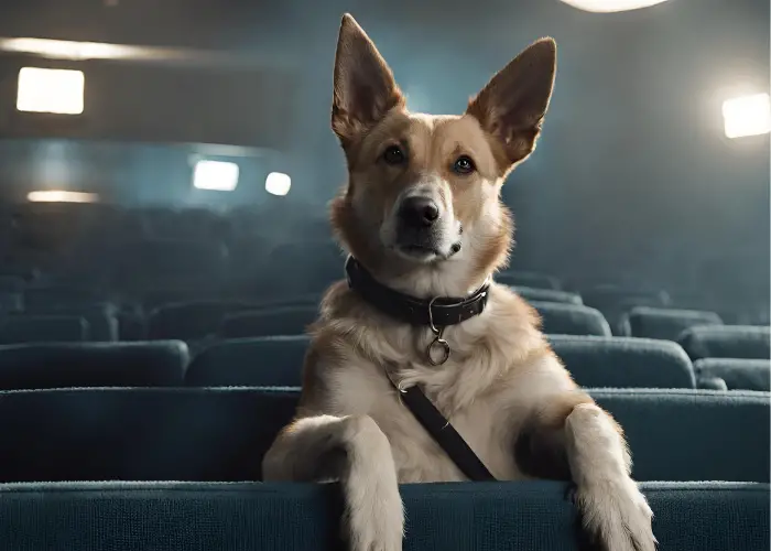 dog watching a movie in a cinema