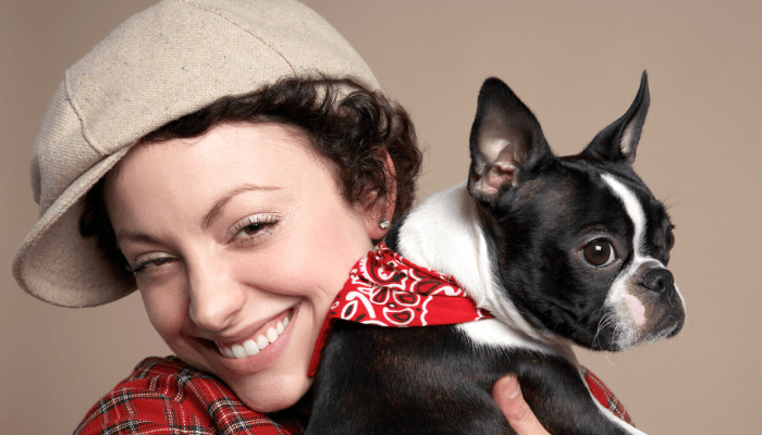 french bulldog and owner close up photo