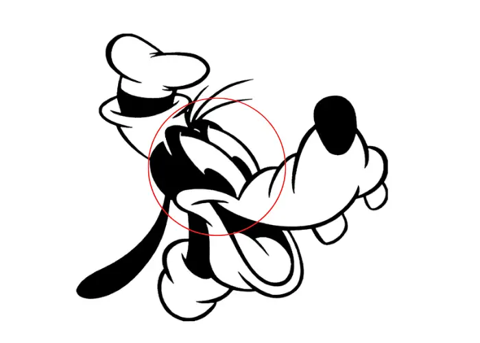 goofy's face with encircled eyes