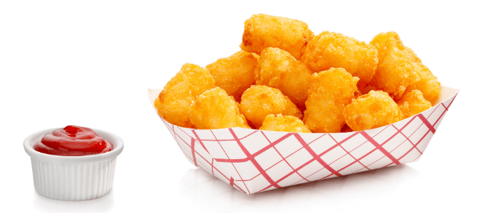 restaurant-made tater tots on white background
