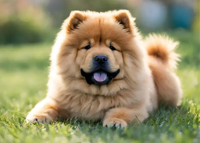 teacup chow chow lying on the lawn