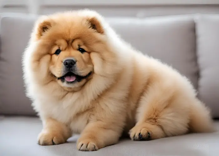 teacup chow chow sitting on a couch